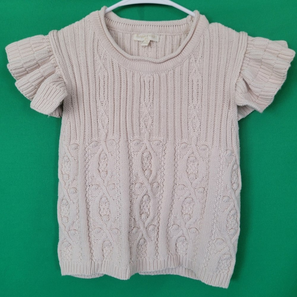 Chelsea & Violet Knit Sweater Short Top Cable Knit Ruffle Sleeve Medium Girls